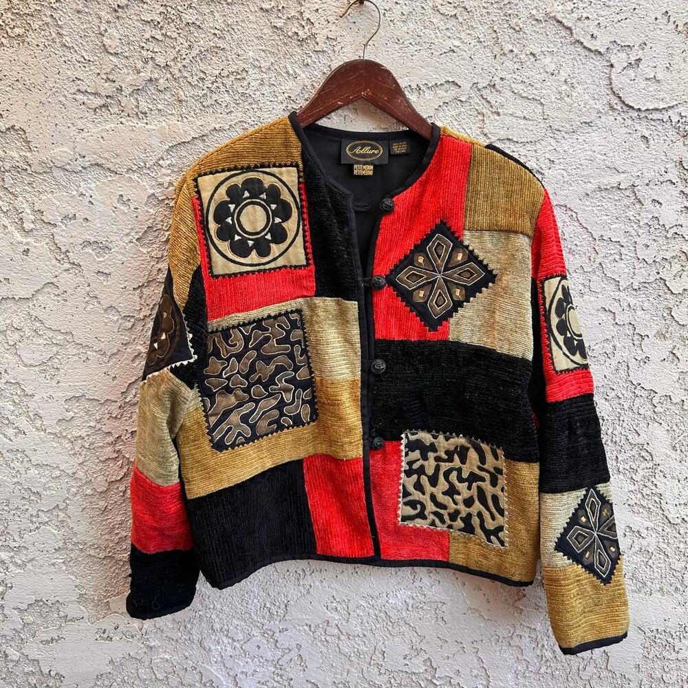 Vintage Patchwork Embroidered Boho Art-to-Wear Jacket Petite Medium